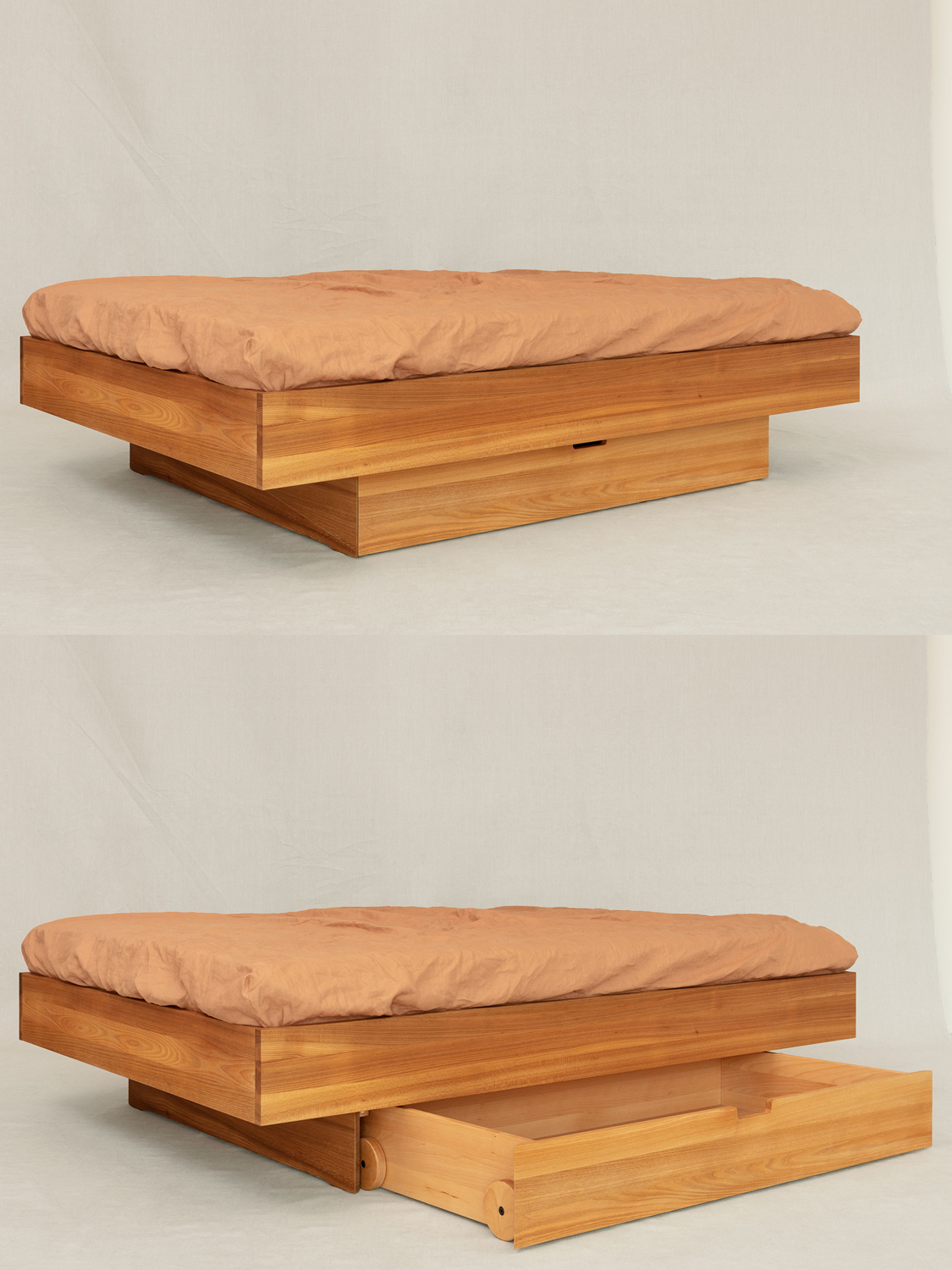 Massivholzbett Avena, Ulme, 160 × 200 cm, Variante mit Bettschublade