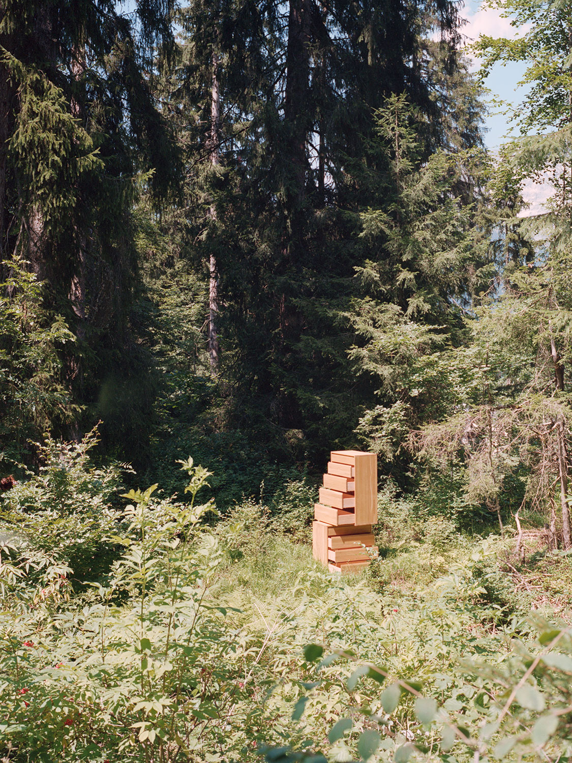 Reseda Kampagnenbild mit zwei Kommoden auf einer Waldlichtung