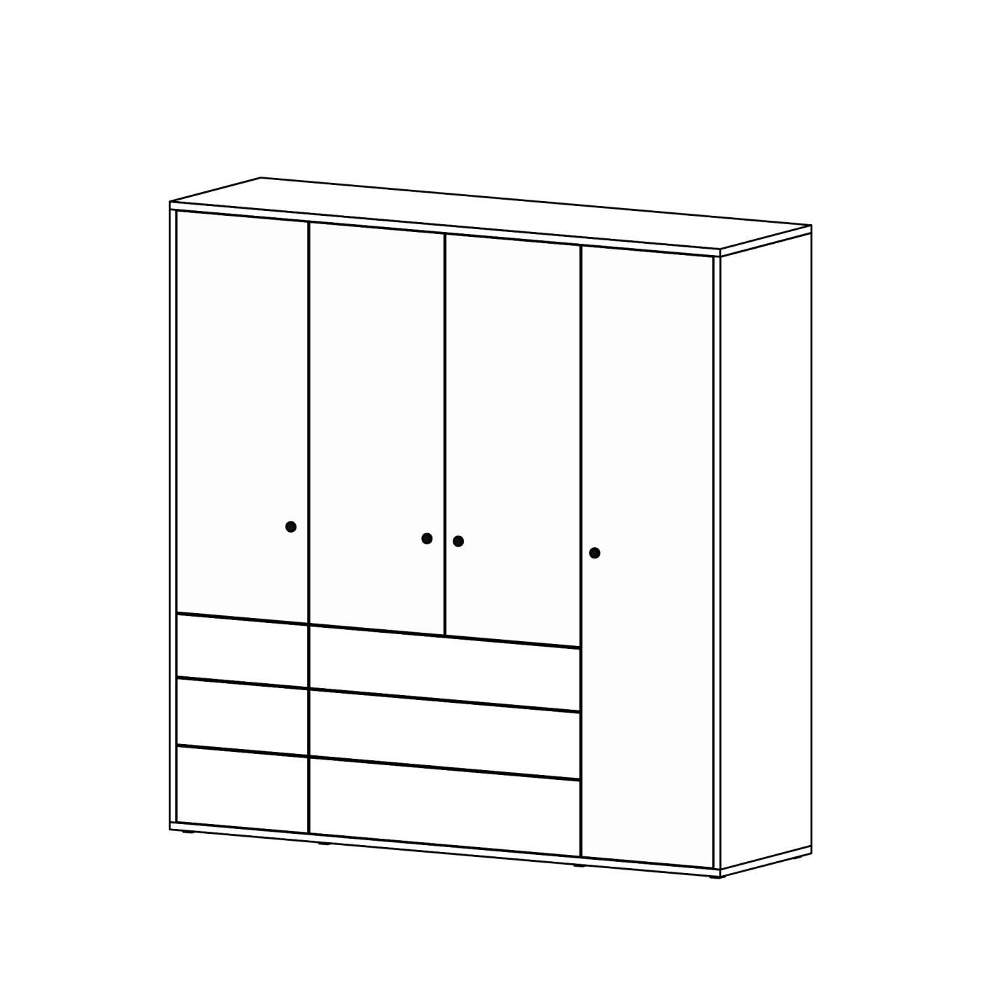 Massivholzschrank in Ulme mit Glastüren. Markantes Detail ist der Rahmen aus 25 mm Holz.